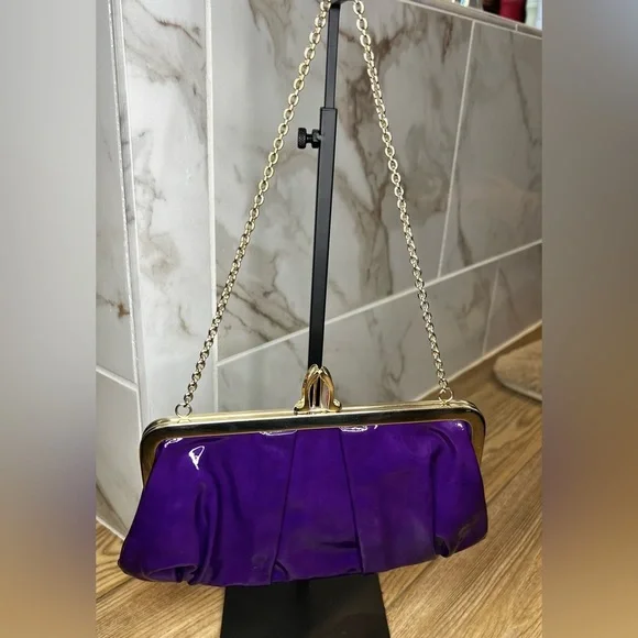 Christian Louboutin Miss Loubi Patent Leather Clutch on a Chain in Purple